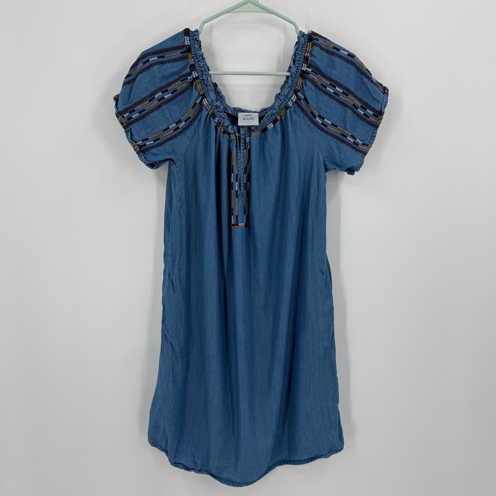 Knox Rose Womens Medium Blue Lyocell Off Shoulder Embroidered Dress
